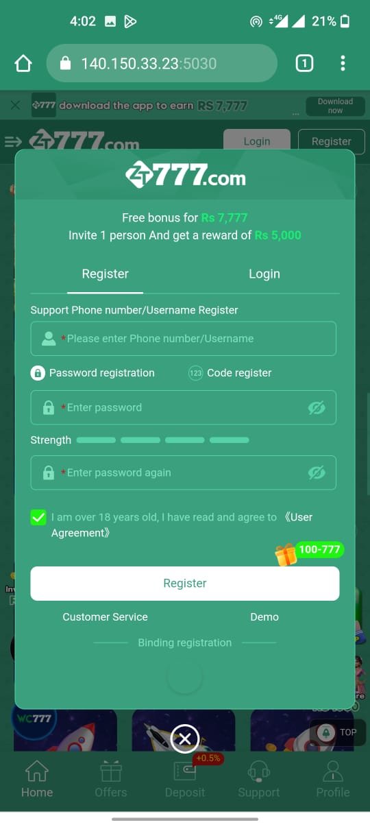 ZT777 Game APK Register & login